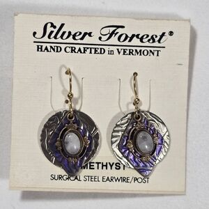 Silver Forest Hand Crafted Amethyst Teardrop Earrings - NEW
